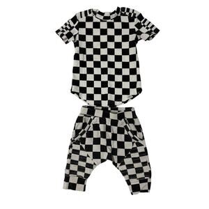 Posh Kiddos Black & White Checkered Biker Outfit Set Size 12 Months